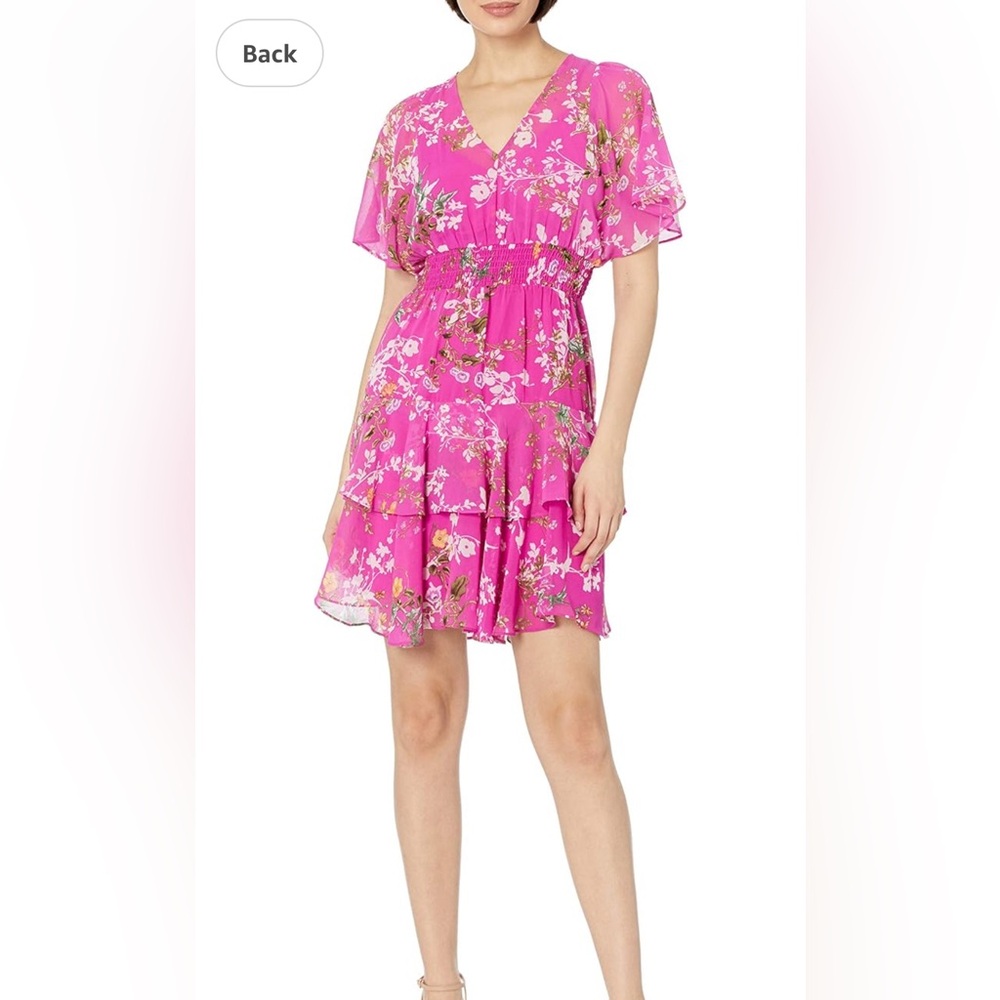 Taylor Dress NWT V-Neck Smocked Waist Floral Chiffon Tiered Skirt Dress Size 10